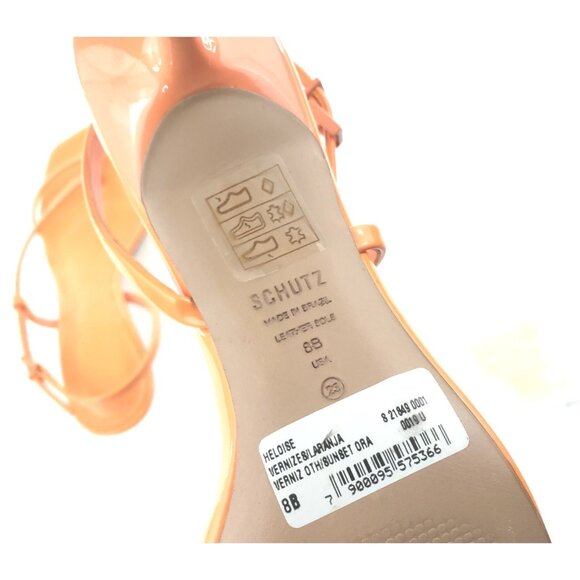 Schutz Heloise Womens Strappy Sandals Patent Leather Orange Heels Size 8 - Picture 7 of 12
